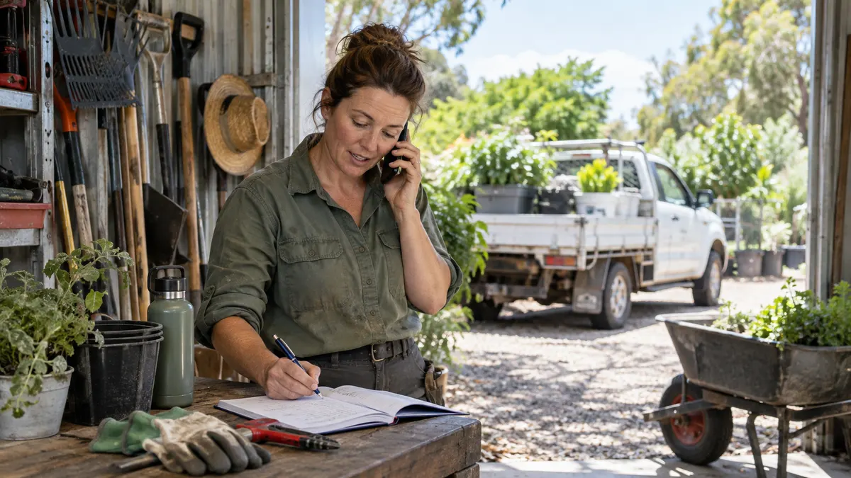 Illustrative scene of a small business owner promptly turning an enquiry into a booking.