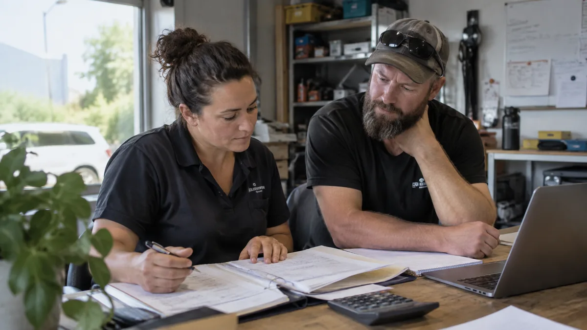 Business owner analysing a funnel drop-off chart on a computer dashboard.