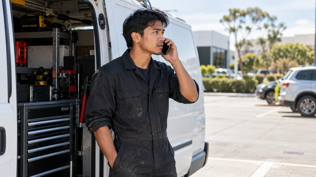 Phone and laptop showing slow, unclear email responses from a prospective marketing agency.