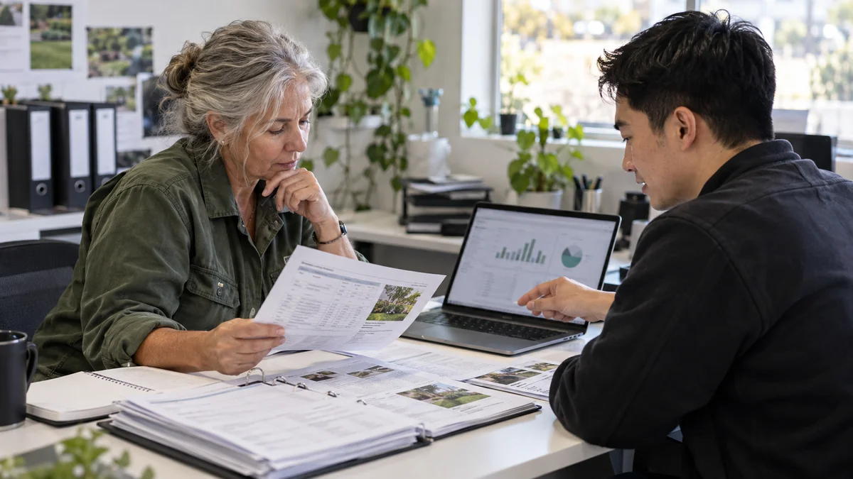 A landscaping business owner and analyst compare job records with campaign reporting.