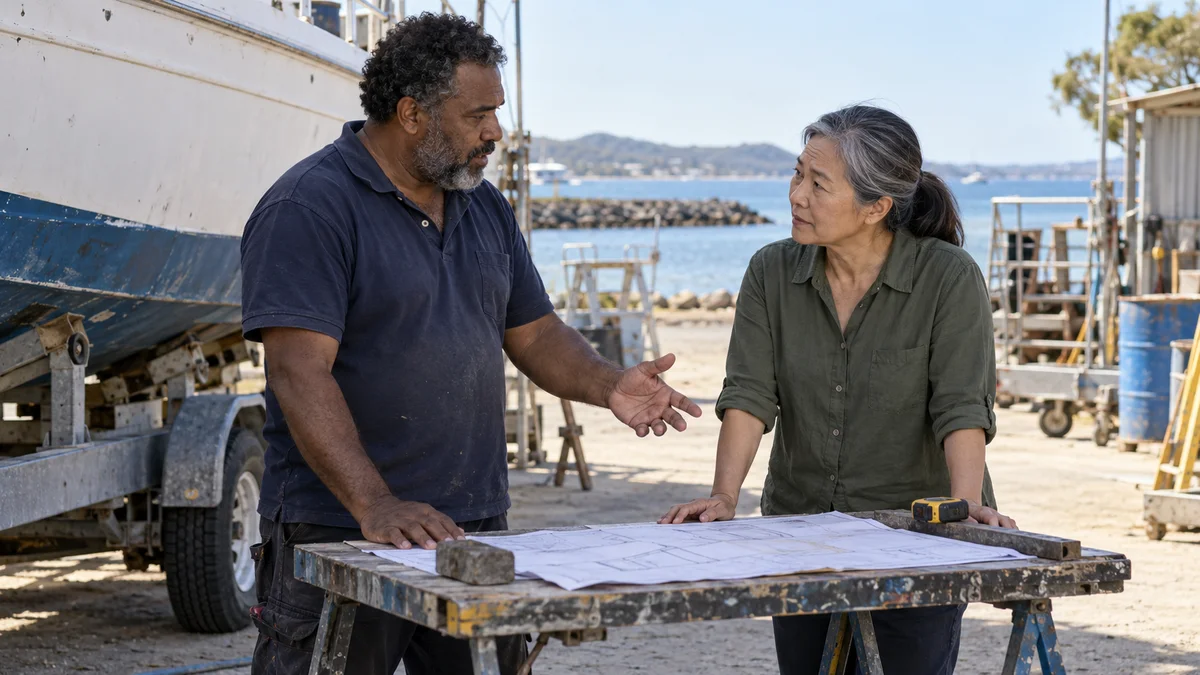 A marine repair business owner and marketing adviser listen and work through a difference of opinion.