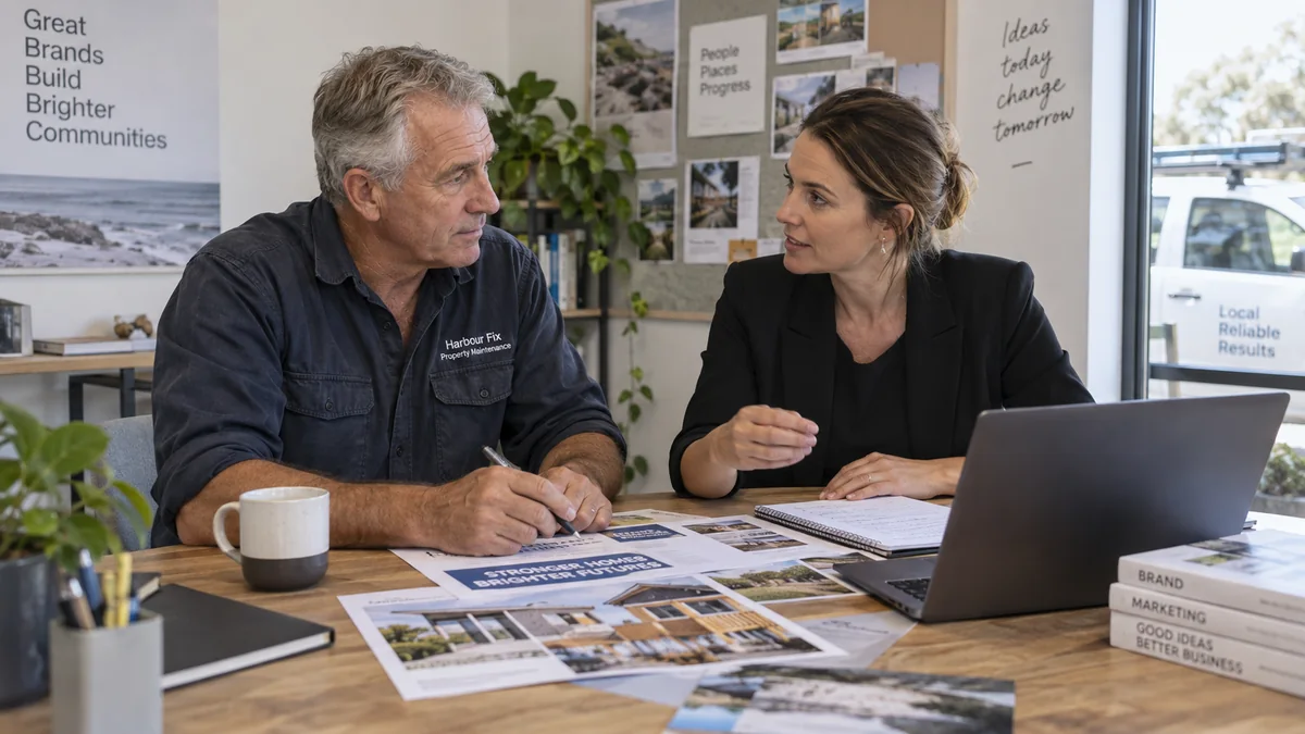 Business owner discussing Google Ads with a marketing consultant.