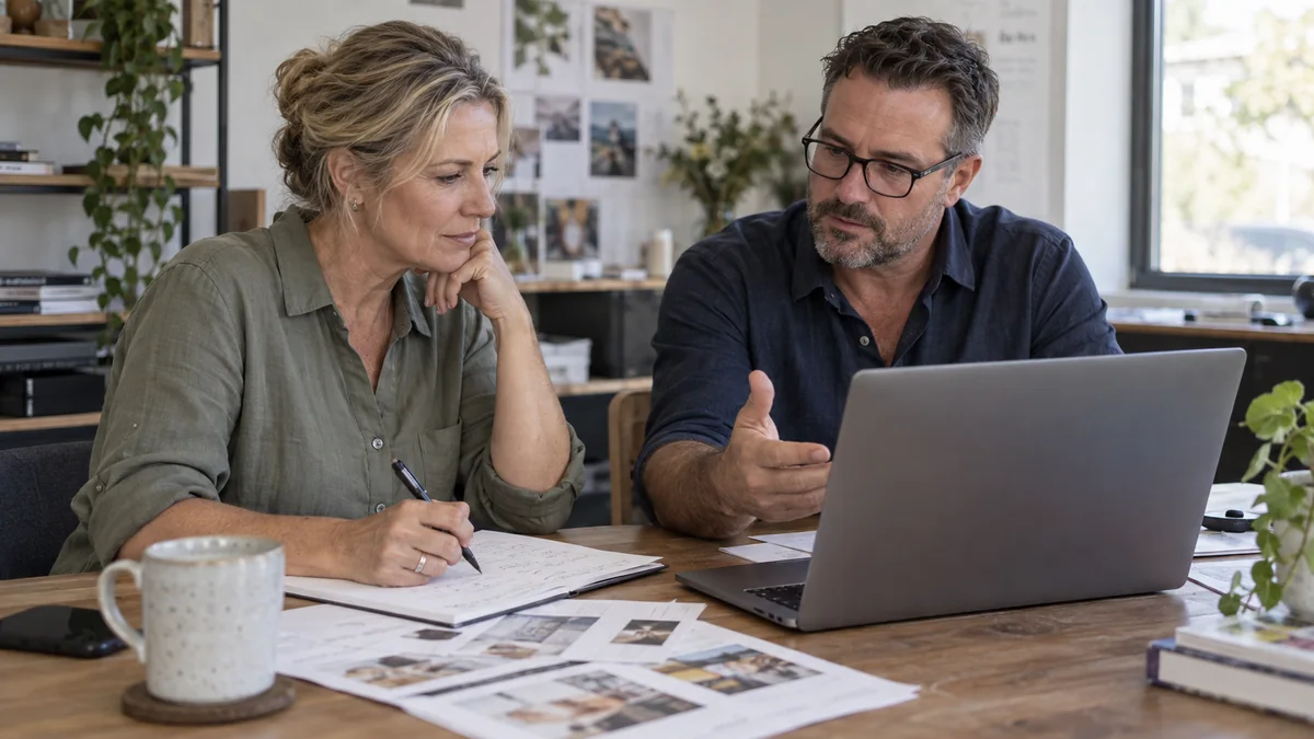 Business owner and consultant discussing the scope of local SEO work.