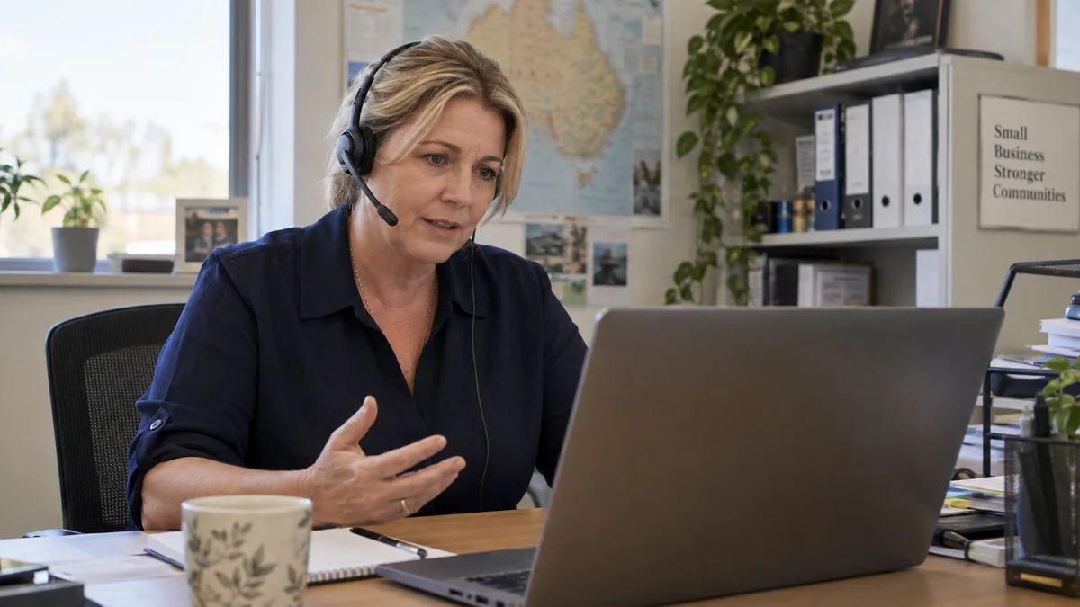 Customer service worker providing human support with a headset.