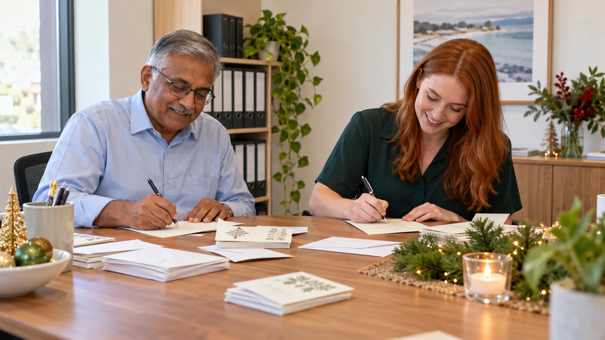An accounting practice prepares personal thank-you notes for existing clients.