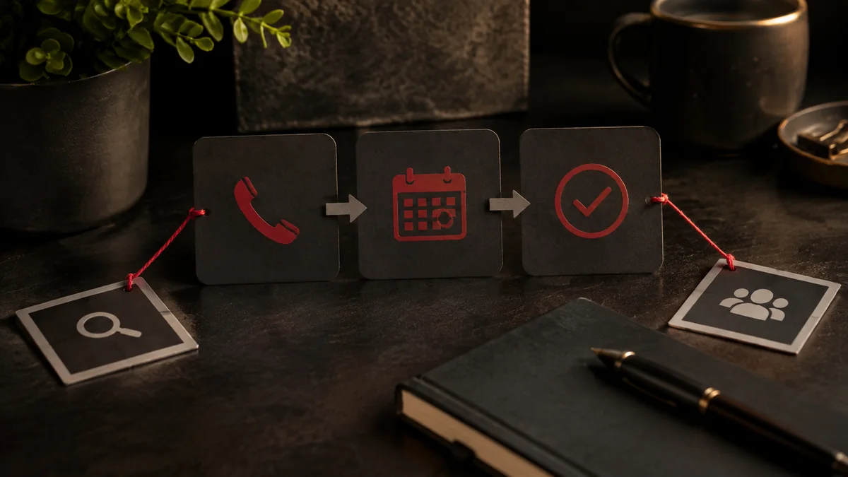 Illustration of tracking enquiries through appointments and completed work.